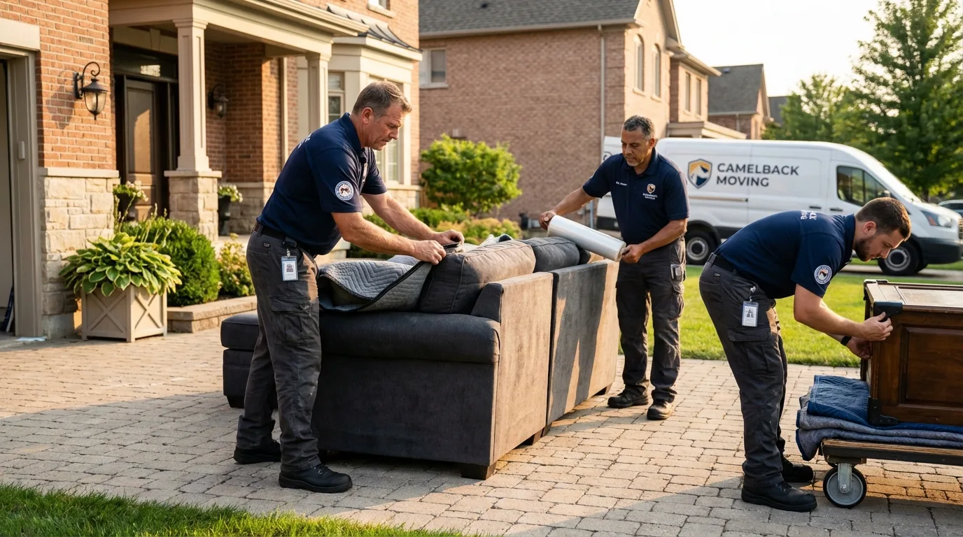 Large estate moving crew wrapping furniture in Waterloo, IA