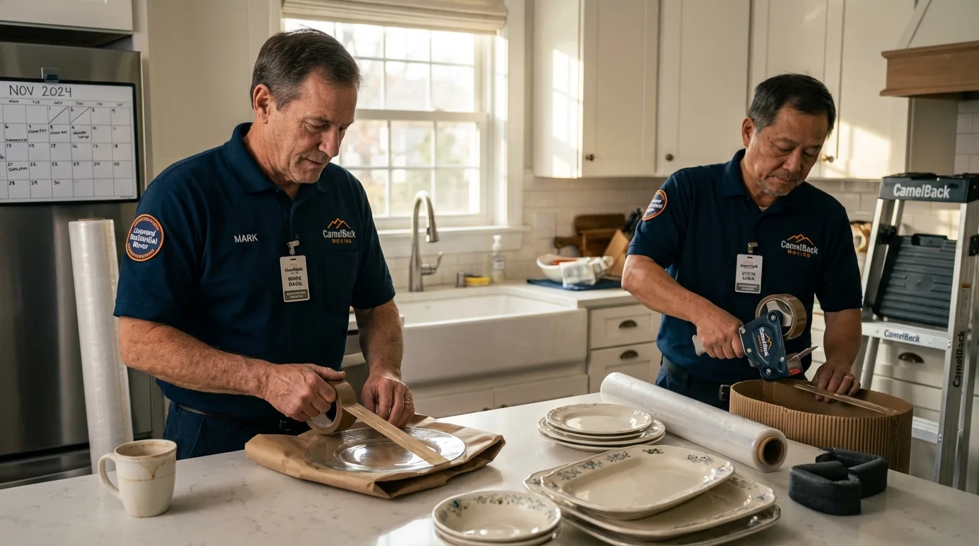 Professional crew packing kitchen dishware in Waterloo, IA